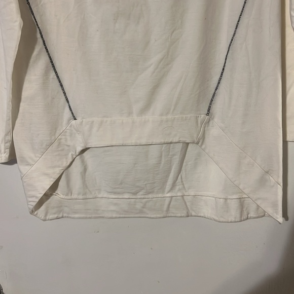 Matthildur white w/contrast stitching long sleeve top with boat neck - Picture 4 of 8